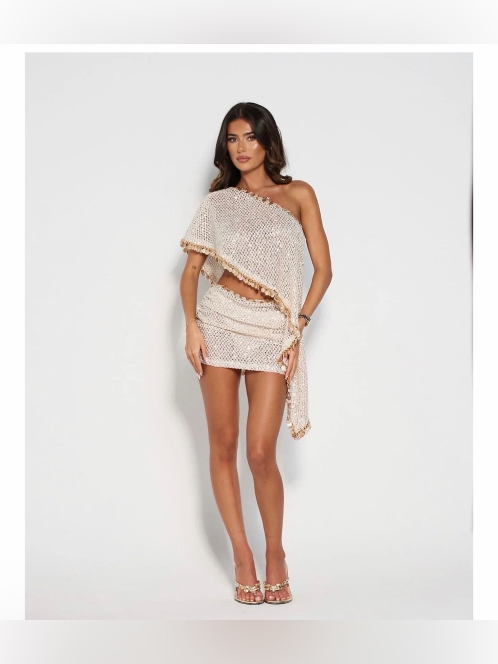 Embellished Mini Skirt with Disc Trim
